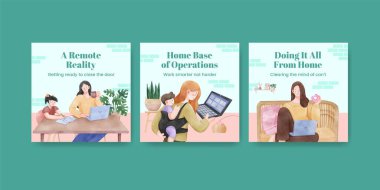 Ev konsepti, suluboya stil kadın çalışmaları ile banner şablonu