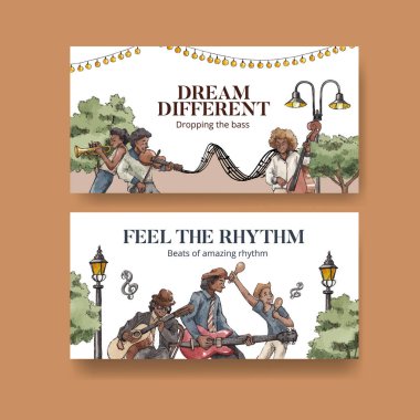 Sokak konsepti, suluboya stil üzerine çeşitli müzik içeren Twitter şablonu