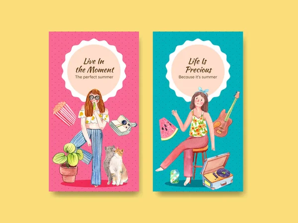 Instagram şablonu ile güzel bir yaşam yaz konsepti, suluboya styl