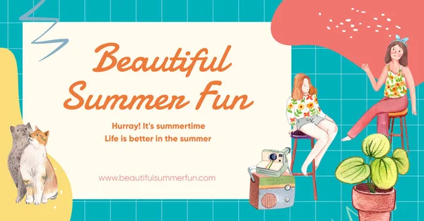 Facebook Template Beautiful Life Summer Concept Watercolor Styl — стоковый вектор