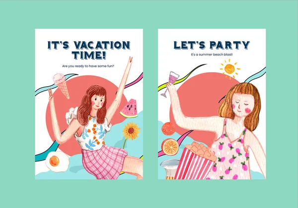 Invitation Card Template Beautiful Life Summer Concept Watercolor Styl — Vector de stock