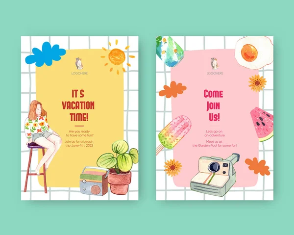Invitation Card Template Beautiful Life Summer Concept Watercolor Styl — Stockvector