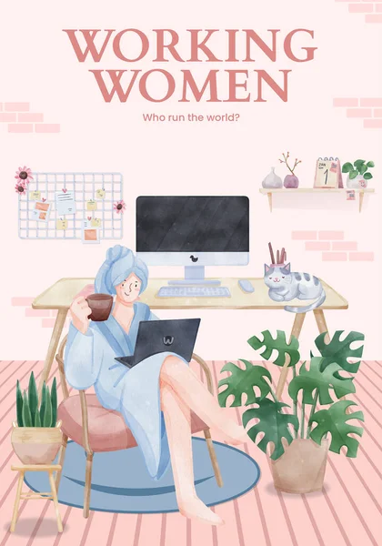 Ev konsepti, suluboya stil kadın çalışmaları ile poster şablonu