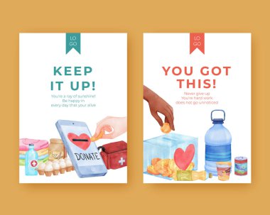 İnsani yardım mültecileri konsepti olan bir kart şablonu, Watercolo