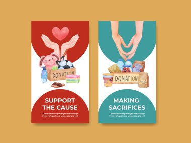 İnsani yardım mültecileri kavramı olan Instagram şablonu, Watercolo