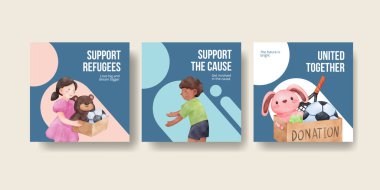 İnsani yardım mültecileri konsepti olan pankart şablonu, Watercolo