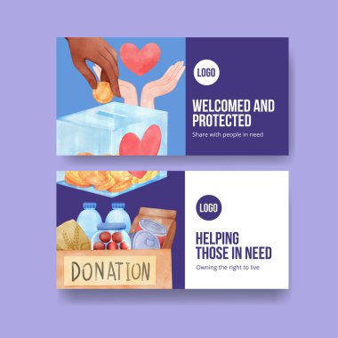 İnsani yardım mültecileri konsepti olan Twitter şablonu, Watercolo