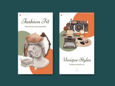 Karanlık akademik kıyafet konsepti olan Instagram şablonu, Watercolo