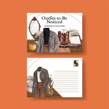 Karanlık akademik kıyafet konsepti olan bir kartpostal şablonu, Watercolo