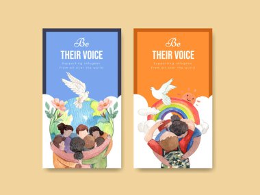 Umut mültecilerinin güvenli konsept, suluboya style Instagram şablonu