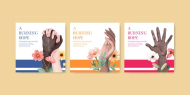 Umut mültecileri ile sancak şablonu güvenli konsept, suluboya stil