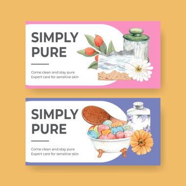 Twitter şablonu, banyo temel konsepti, suluboya styl