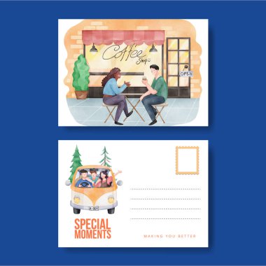 Arkadaşlık hatıraları konsepti olan bir kartpostal şablonu, suluboya stil.