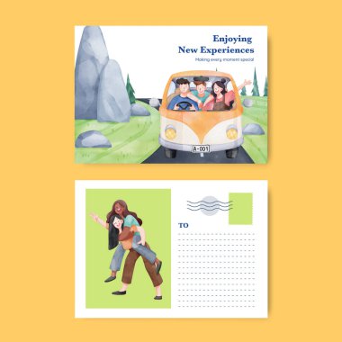 Arkadaşlık hatıraları konsepti olan bir kartpostal şablonu, suluboya stil.