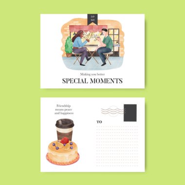 Arkadaşlık hatıraları konsepti olan bir kartpostal şablonu, suluboya stil.