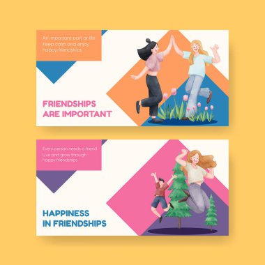 Twitter şablonu arkadaşlık anıları konsepti, suluboya stil