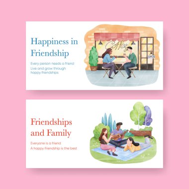 Twitter şablonu arkadaşlık anıları konsepti, suluboya stil