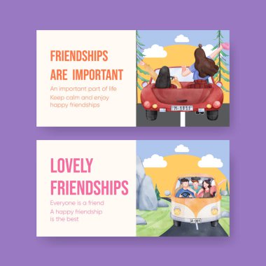 Twitter şablonu arkadaşlık anıları konsepti, suluboya stil