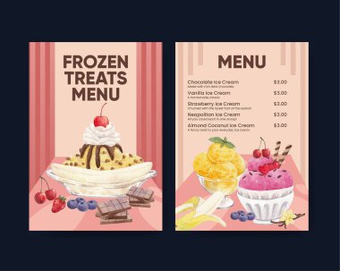 Dondurma aromalı menü şablonu, suluboya stil