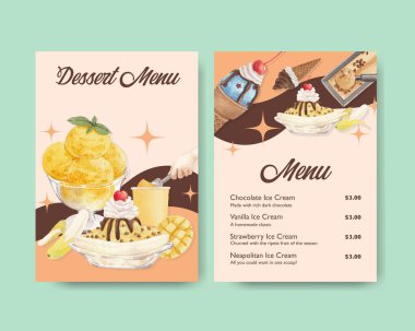 Dondurma aromalı menü şablonu, suluboya stil