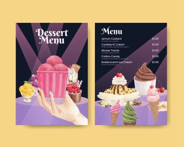 Dondurma aromalı menü şablonu, suluboya stil