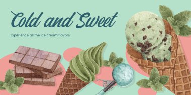 Dondurma aromalı günlük başlığı şablonu, suluboya styl