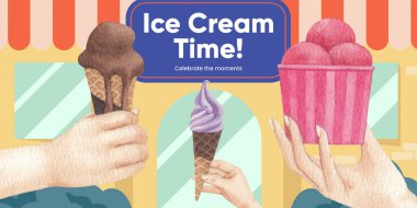 Dondurma aromalı günlük başlığı şablonu, suluboya styl