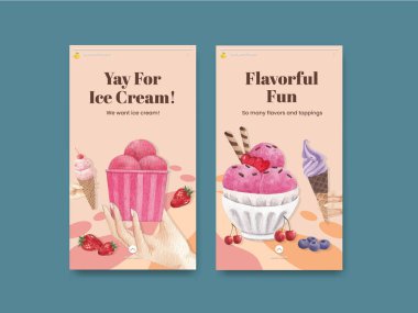 Dondurma aromalı Instagram şablonu, suluboya stil