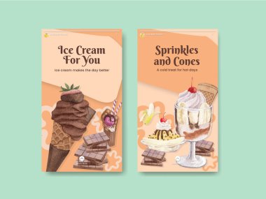 Dondurma aromalı Instagram şablonu, suluboya stil