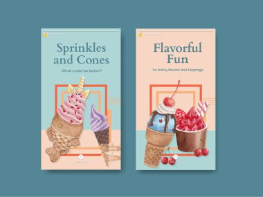 Dondurma aromalı Instagram şablonu, suluboya stil