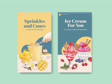 Dondurma aromalı Instagram şablonu, suluboya stil
