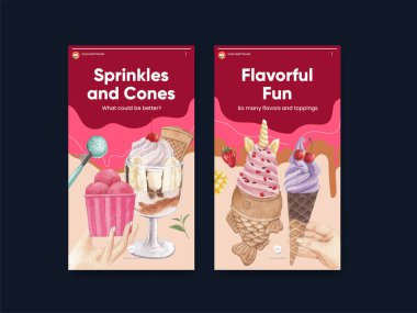 Dondurma aromalı Instagram şablonu, suluboya stil