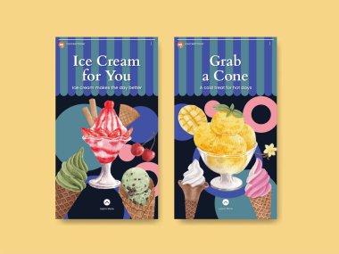Dondurma aromalı Instagram şablonu, suluboya stil
