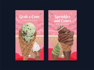 Dondurma aromalı Instagram şablonu, suluboya stil
