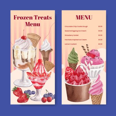 Dondurma aromalı menü şablonu, suluboya stil