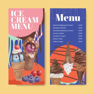 Dondurma aromalı menü şablonu, suluboya stil