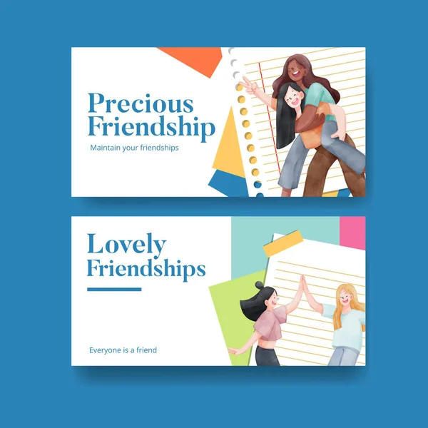 Twitter şablonu arkadaşlık anıları konsepti, suluboya stil