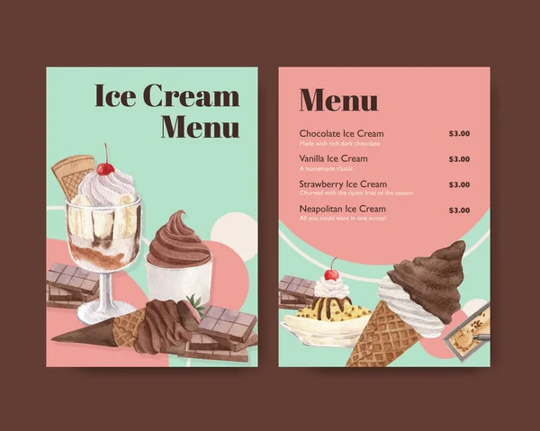 Шаблон Меню Концепцией Вкуса Мороженого Акварель — стоковый вектор