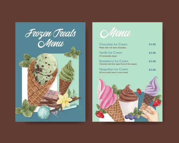 Dondurma aromalı menü şablonu, suluboya stil