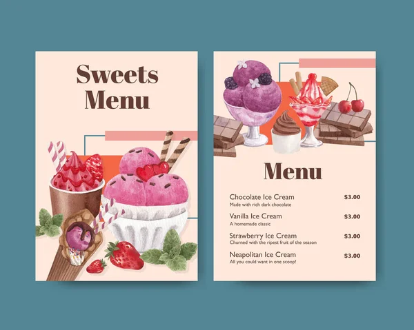 Dondurma aromalı menü şablonu, suluboya stil
