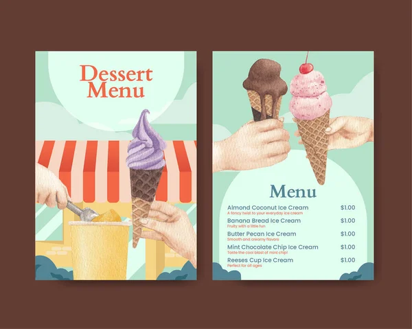 Modèle Menu Avec Concept Saveur Crème Glacée Styl Aquarelle — Image vectorielle