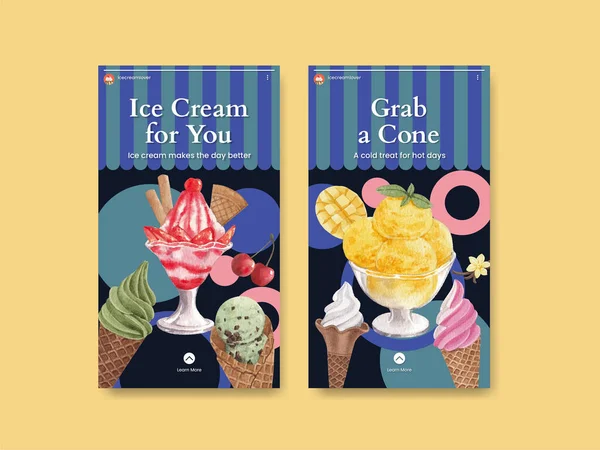 Dondurma aromalı Instagram şablonu, suluboya stil