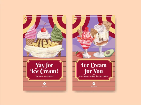 Dondurma aromalı Instagram şablonu, suluboya stil