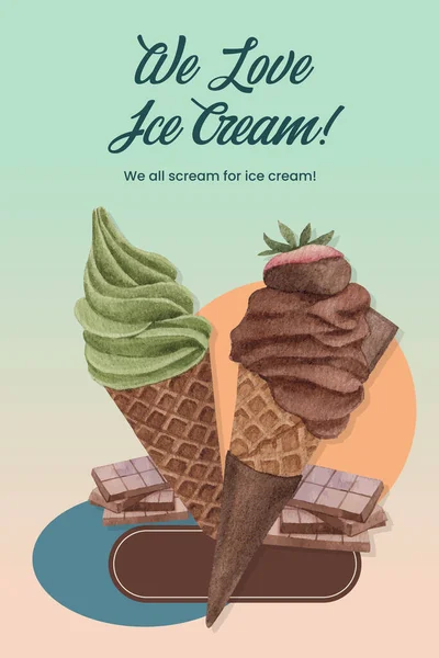 Шаблон Плаката Концепцией Вкуса Мороженого Акварель — стоковый вектор