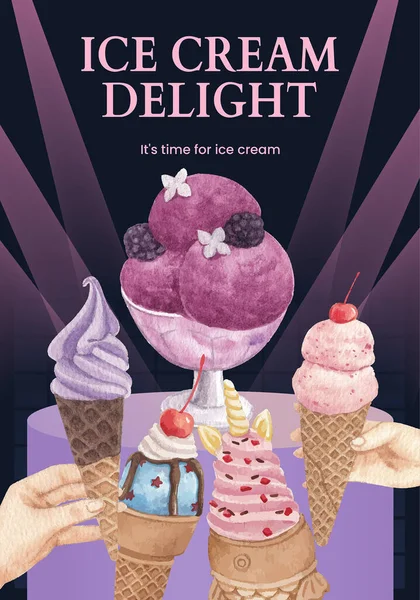 Dondurma aromalı poster şablonu, suluboya stil