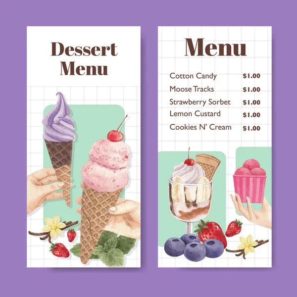 Menu Template Met Ijs Smaak Concept Aquarel Styl — Stockvector