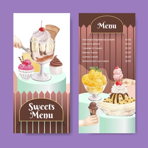 Modèle Menu Avec Concept Saveur Crème Glacée Styl Aquarelle — Image vectorielle