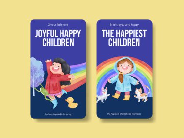 Çocuklu Instagram şablonu Yağmurlu sezon konsepti, suluboya stil