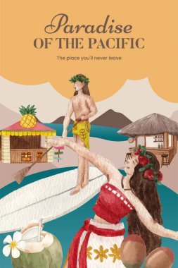 Aloha Hawaii konseptiyle Pinterest şablonu, suluboya stil