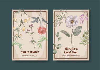 Botanik vintage konseptli davetiye kartı şablonu, suluboya stil